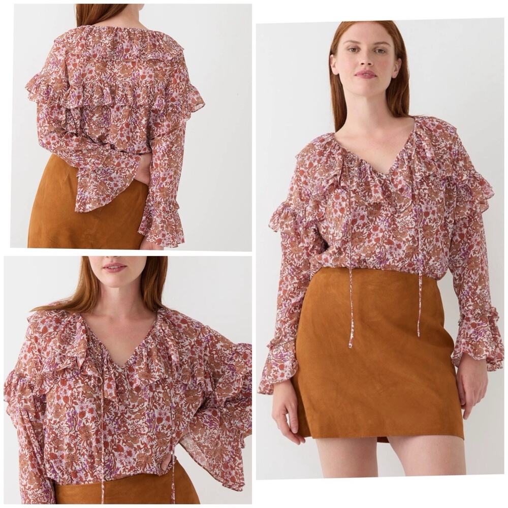 J . Crew Ruffle Crinkle Chiffon Top in Fête Floral Shirt Size S - Picture 5 of 11